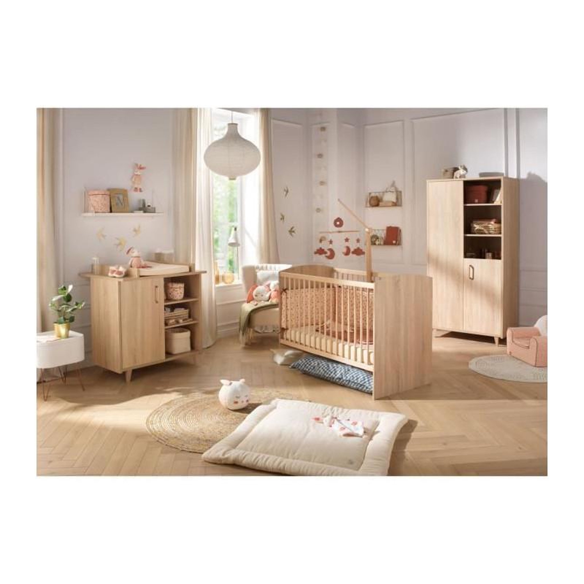 SAUTHON Chambre complete trio bébé - SAUTHON - Sam Chene doré - Lit bébé 120 x 60 cm, commode a langer et armoire