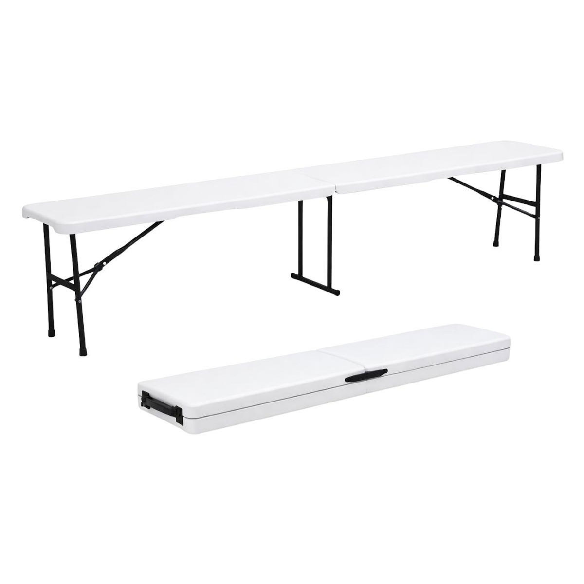 KZ GARDEN Banc de Jardin Pliable Blanc 180 x 28 x 43.5H cm Banc Exterieur Interieur Camping Réception KZ GARDEN