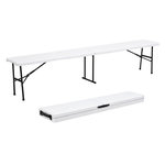 KZ GARDEN Banc de Jardin Pliable Blanc 180 x 28 x 43.5H cm Banc Exterieur Interieur Camping Réception KZ GARDEN