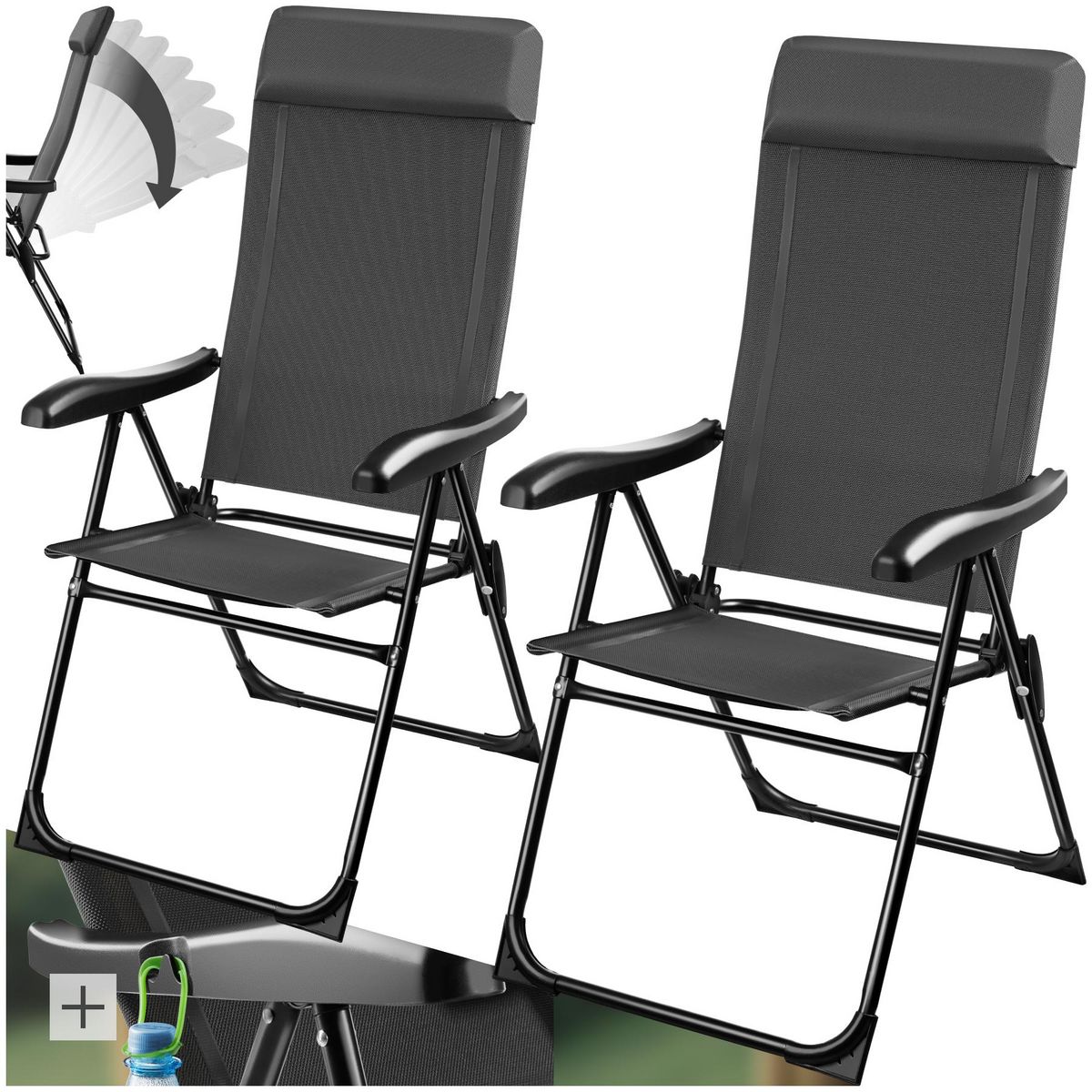 tectake Chaise de camping pliable gris anthracite Ensemble de 2