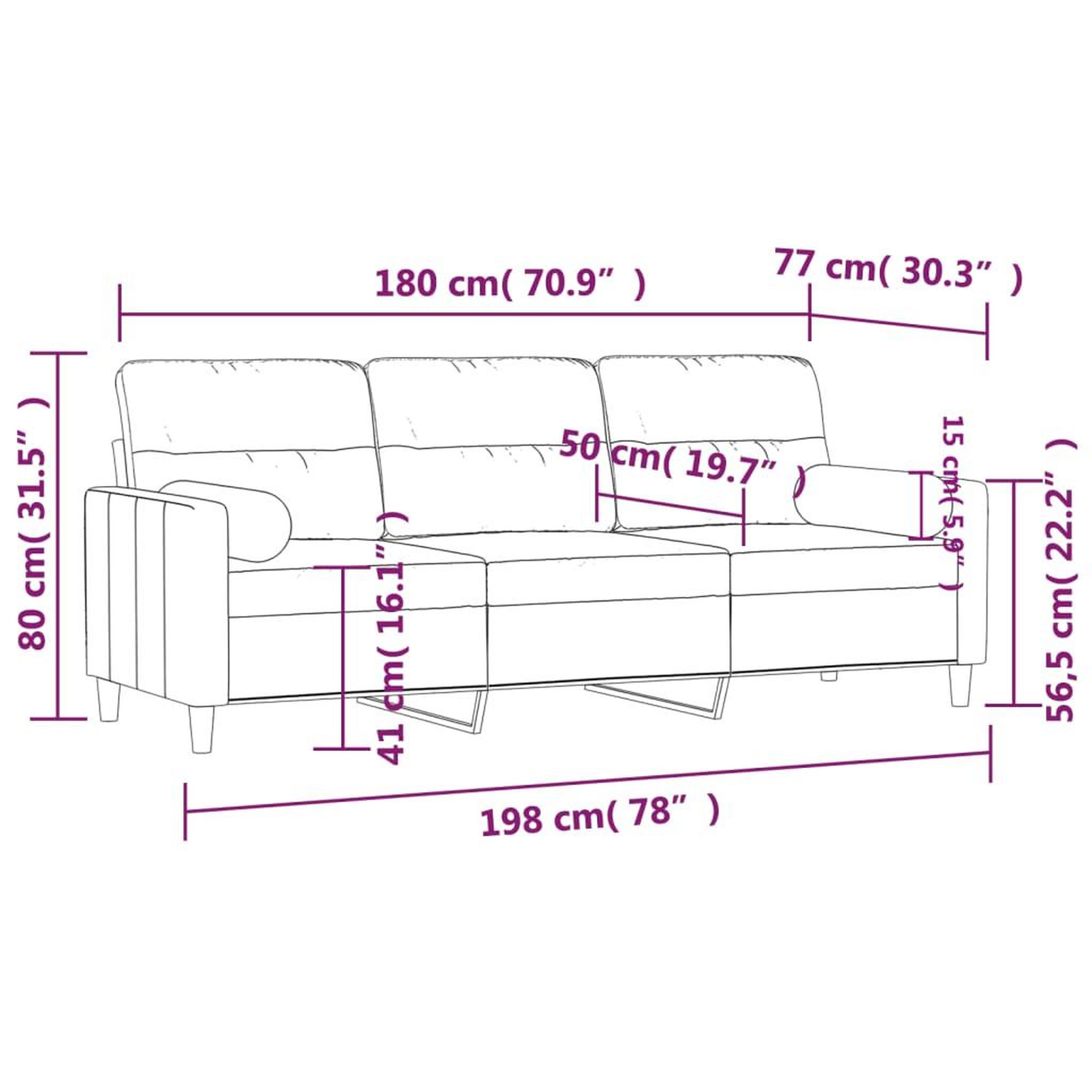 Voir la diapositive 6 : VIDAXL Canape 3 places avec oreillers decoratifs creme 180 cm tissu