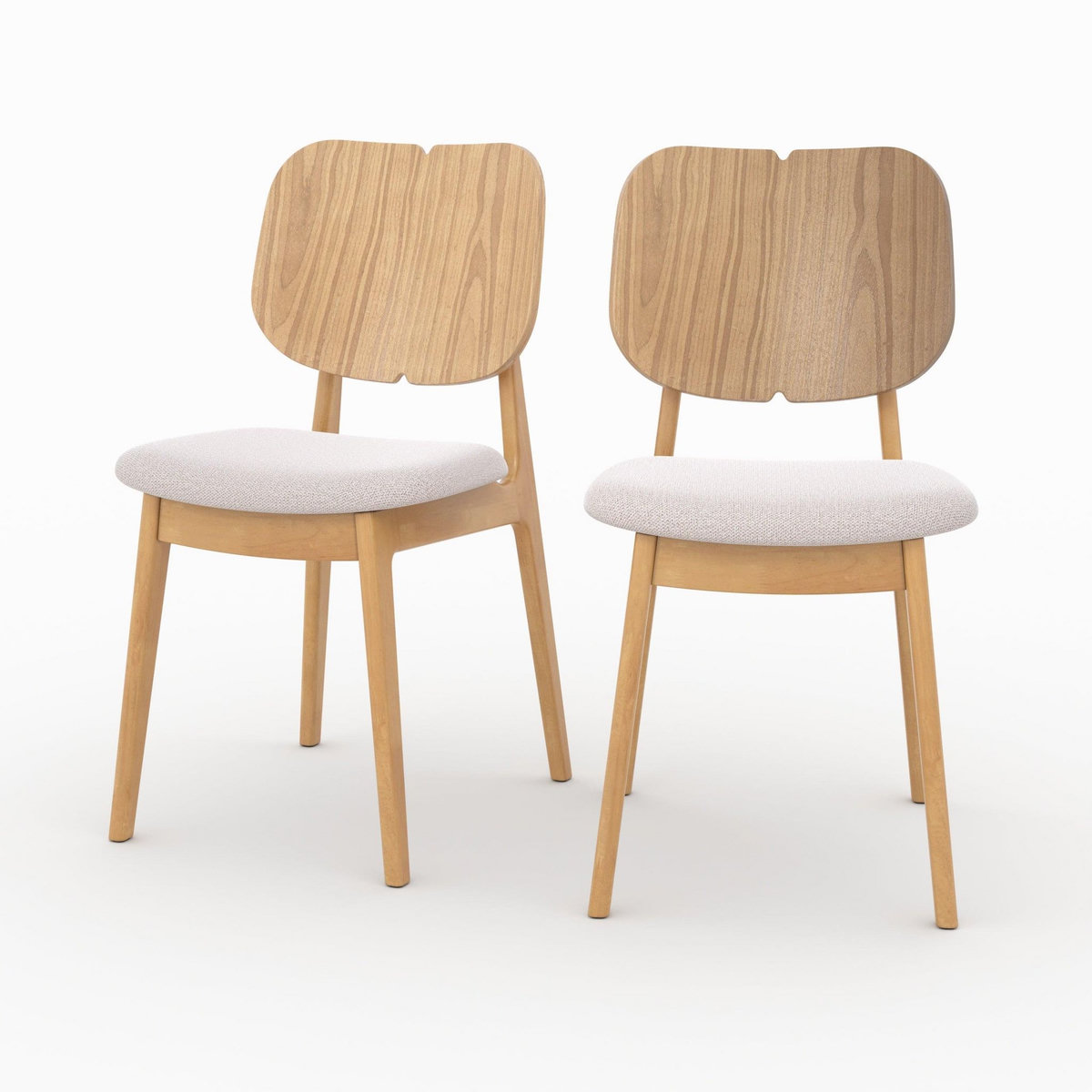 Rendez vous déco Lot de 2 chaises en bois clair et tissu beige-Clyde
