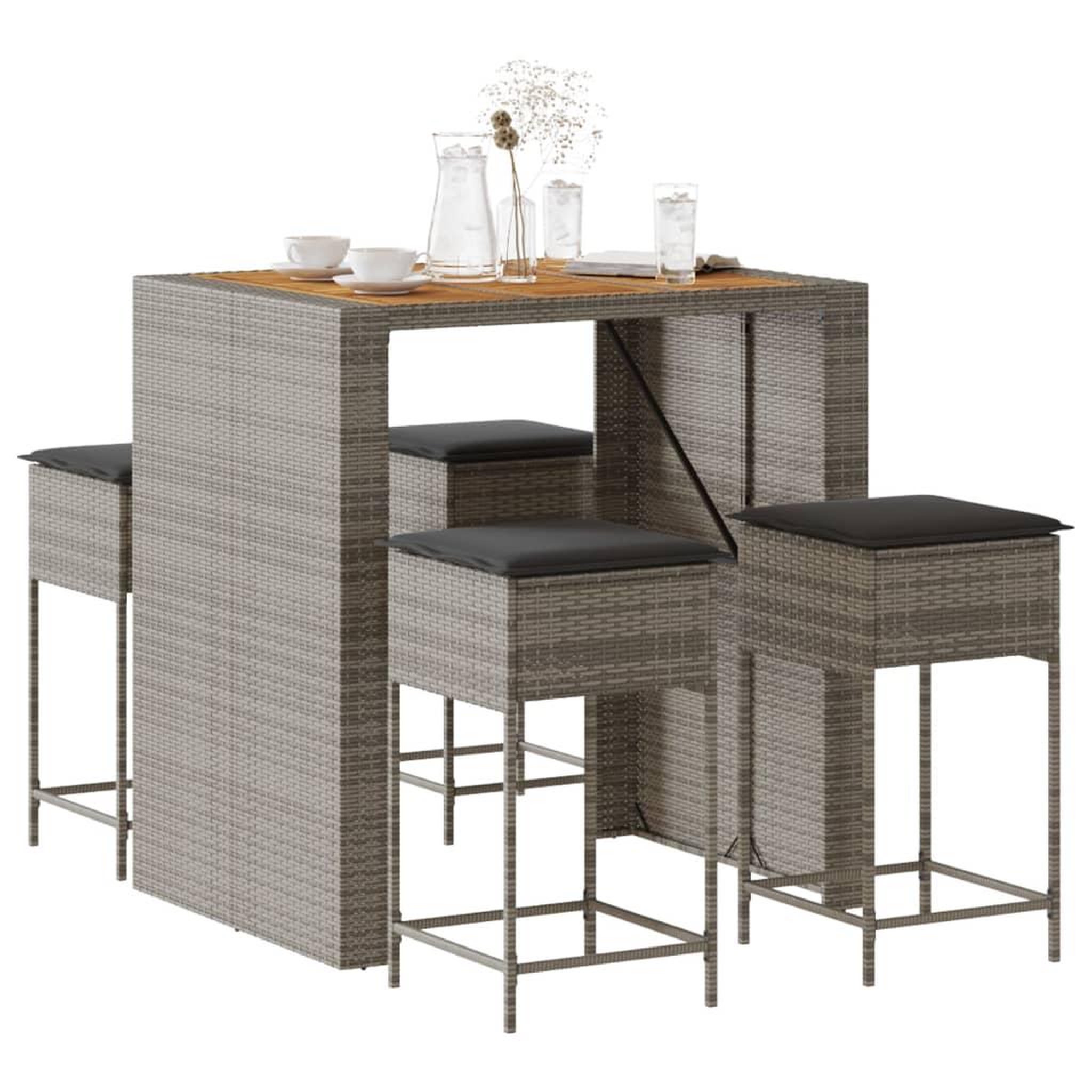 VIDAXL Ensemble de bar de jardin 5 pcs avec coussins gris poly rotin
