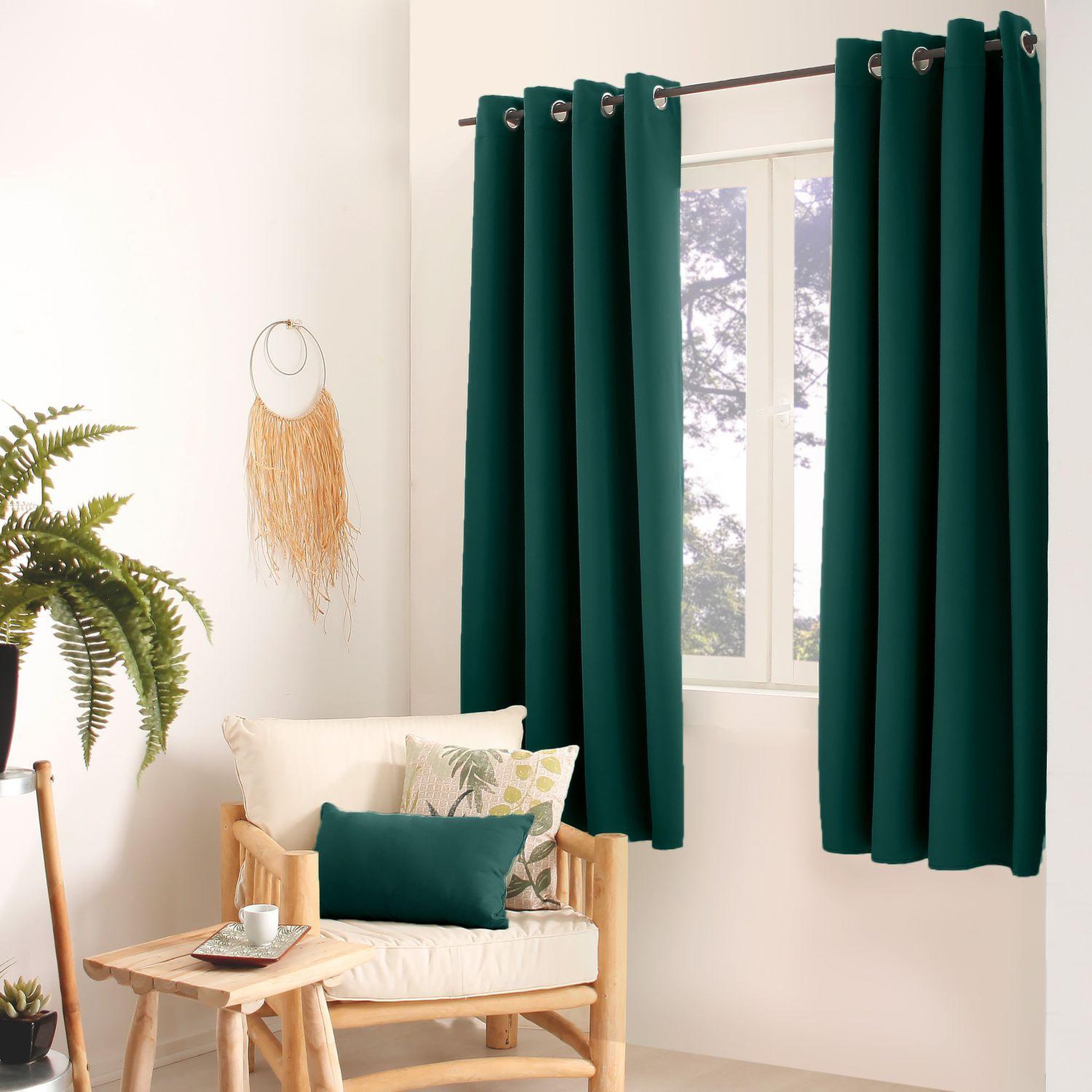 Voir la diapositive 2 : TOILINUX Rideau occultant classy - 140 x 180 cm - vert foncé