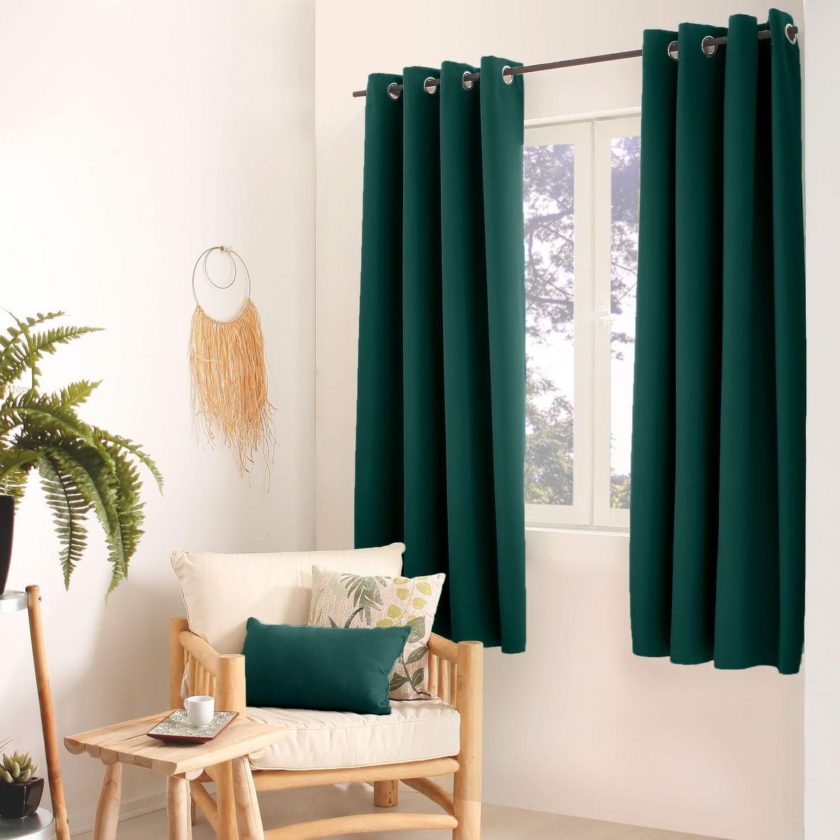 TOILINUX Rideau occultant CLASSY - 140 x 180 cm - Vert foncé