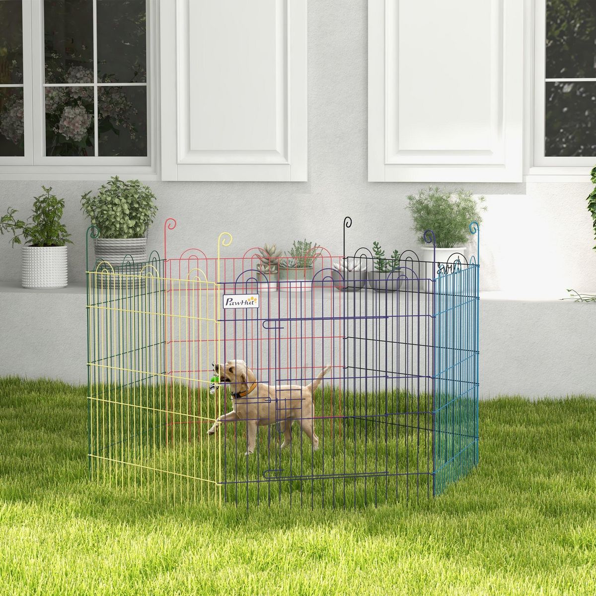 PAWHUT Parc enclos modulable pour chien animaux porte verrouillable 6 panneaux dim. panneau 59L x 60H cm métal multicolore