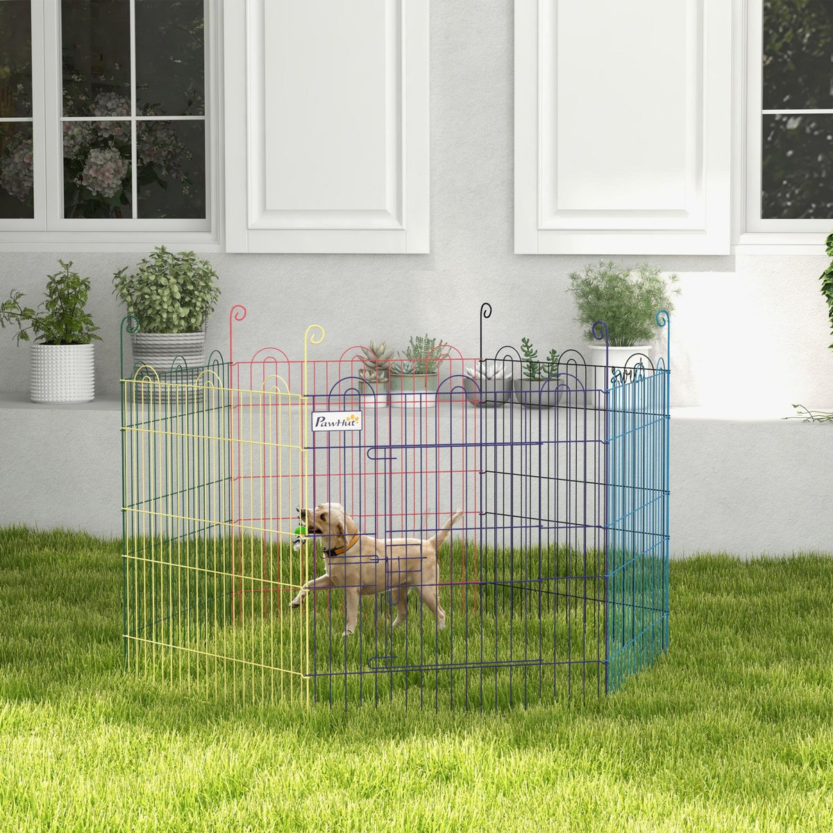 PAWHUT Parc enclos modulable pour chien animaux porte verrouillable 6 panneaux dim. panneau 59L x 60H cm métal multicolore