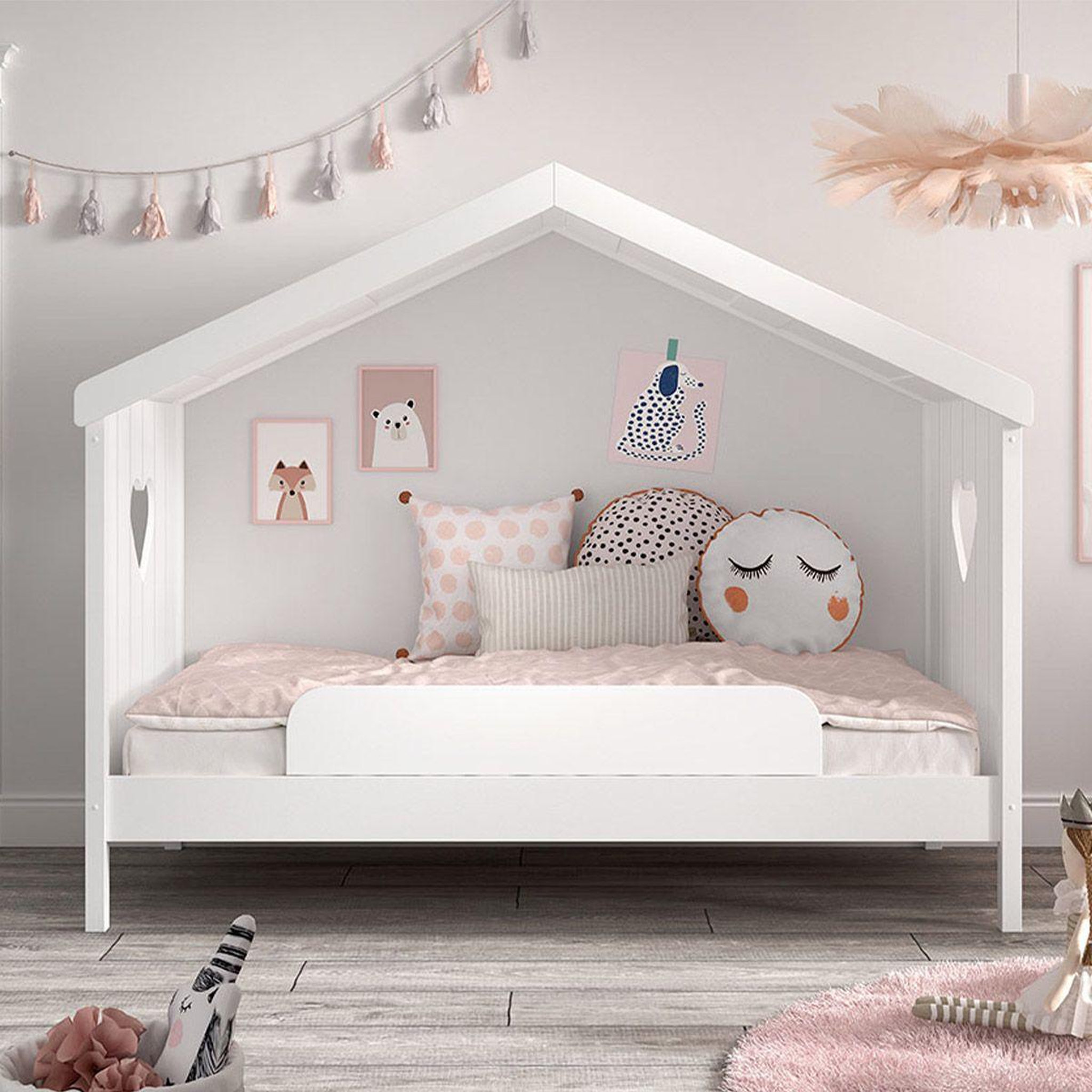 Voir la diapositive 4 : Paris Prix Lit cabane enfant ouvert & barrière  amori  90x200cm blanc