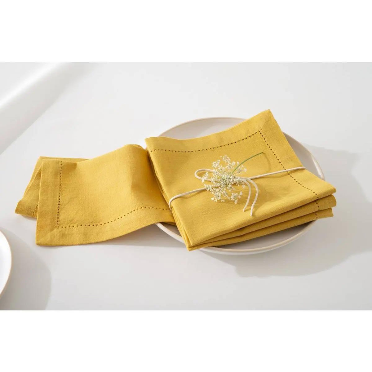 ATMOSPHERA Lot de 4 Serviettes de Table  Chambray  40x40cm Ocre