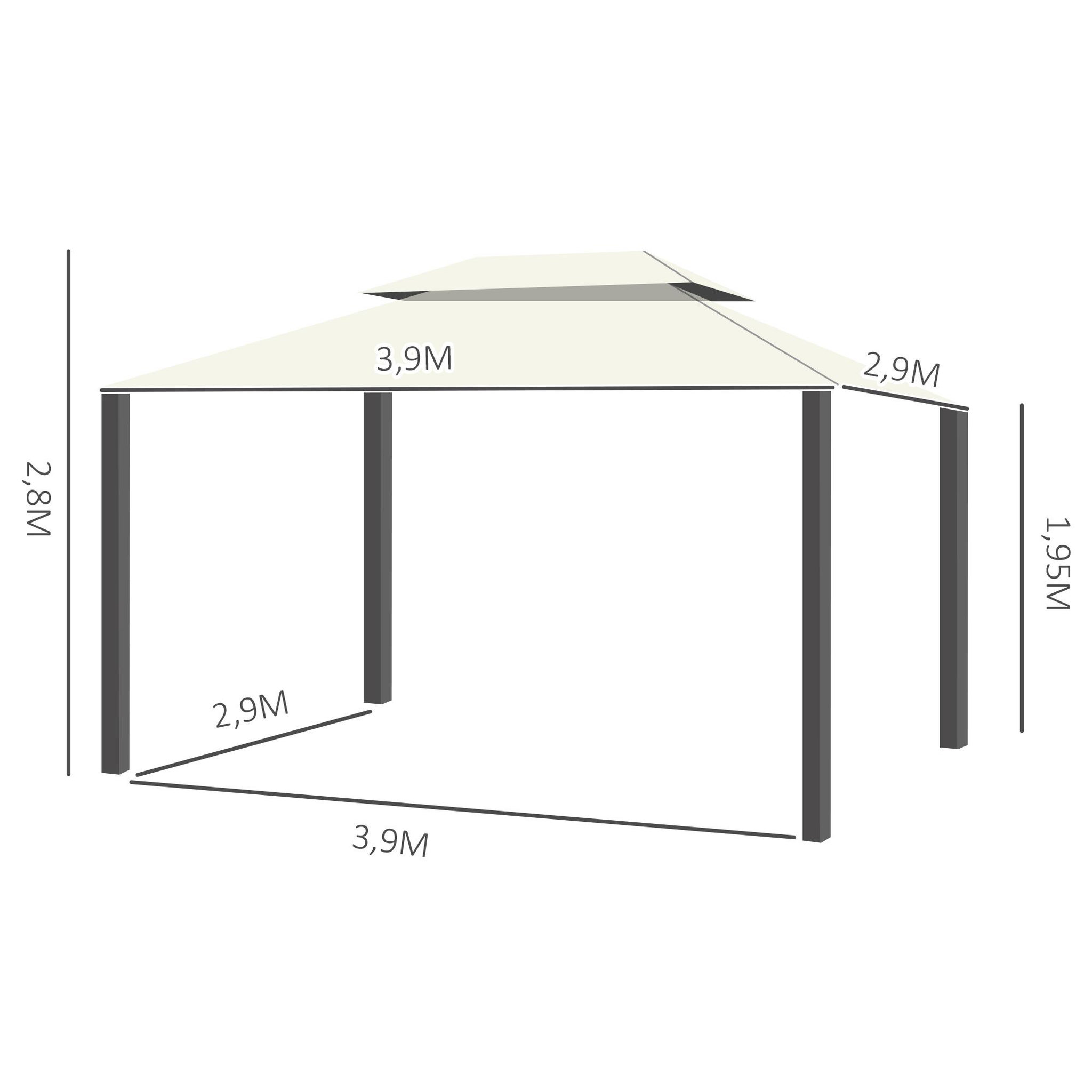 Voir la diapositive 3 : OUTSUNNY Tonnelle barnum pavillon de jardin style colonial double toit toile moustiquaires et toiles amovibles 3,9L x 2,9l x 2,8H m crème