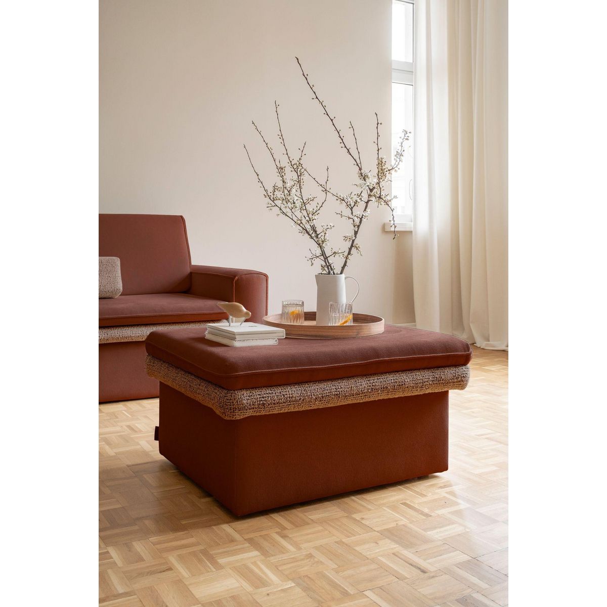 BEST MOBILIER Wilson - pouf avec rangement en tissu et tissu texturé