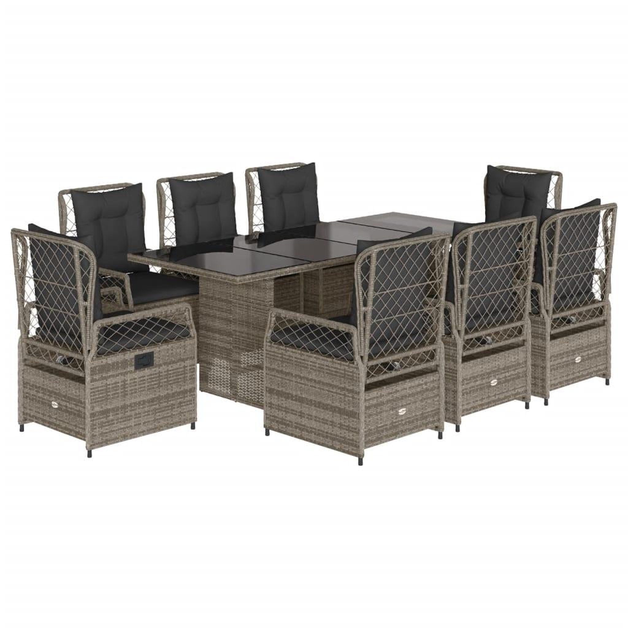 Voir la diapositive 2 : VIDAXL Ensemble a manger de jardin 9 pcs coussins gris resine tressee