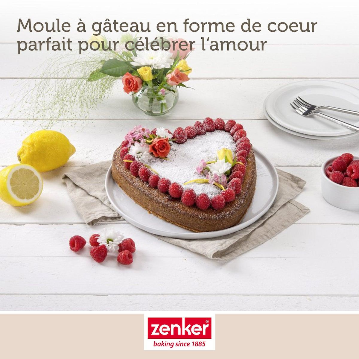 ZENKER Set pâtisserie avec moule à gâteau cœur 27 x 25 cm en acier, 2 bols à mixer, verre mesureur et spatule Zenker