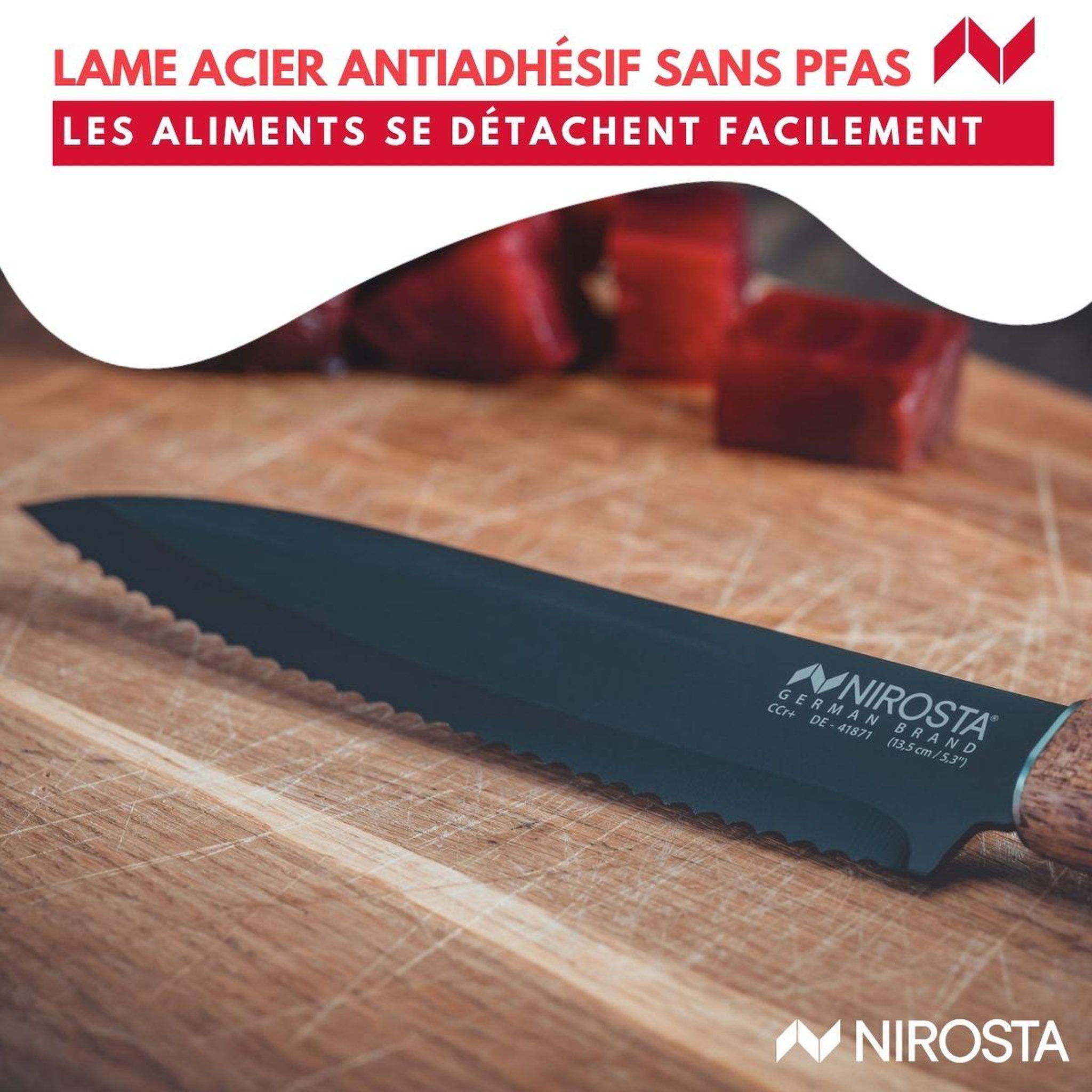 Voir la diapositive 5 : NIROSTA Couteau de cuisine lame crantée 24 cm nirosta flow