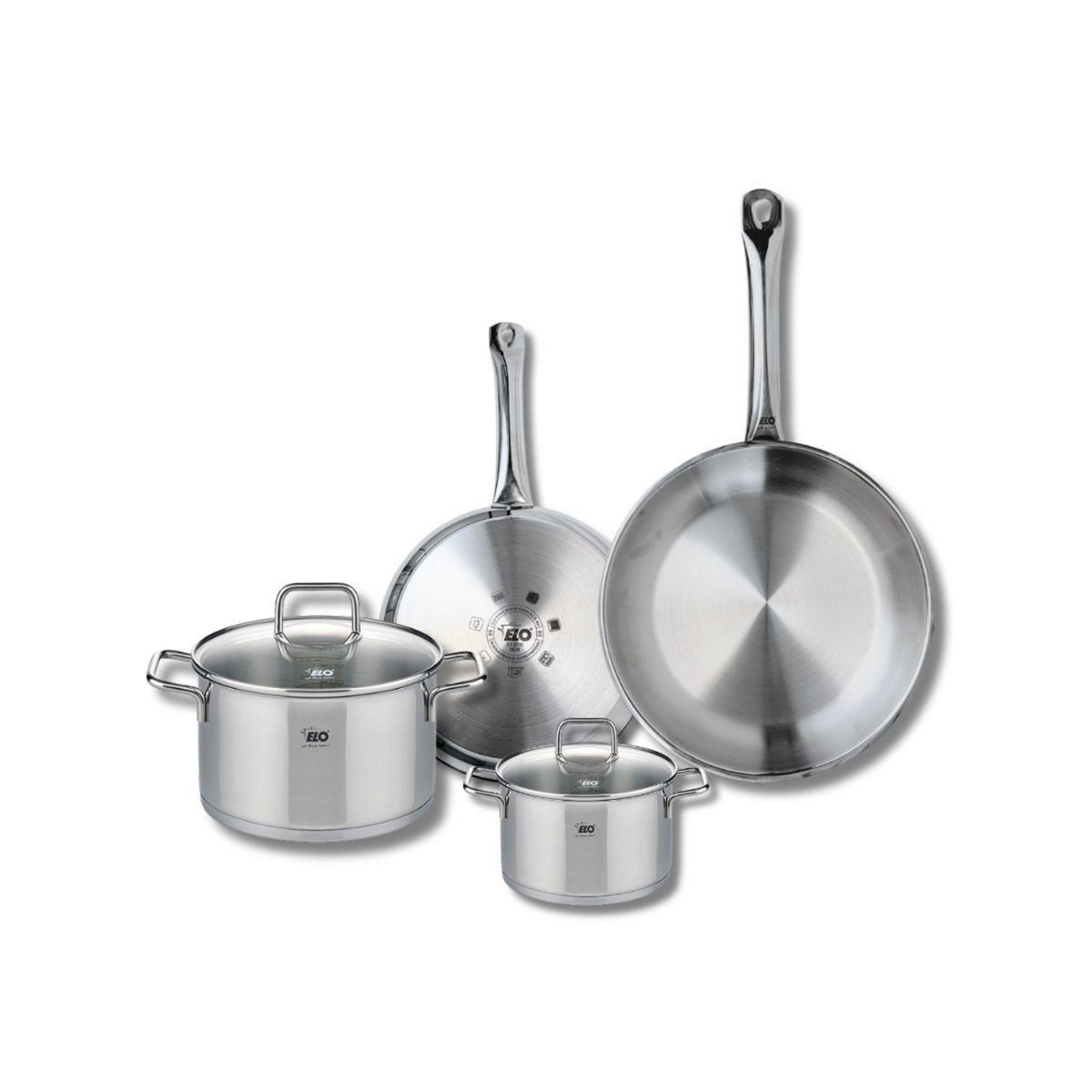 ELO Set de 2 Poêles de cuisson 24 et 28 cm et 2 faitouts 14 et 20 cm Elo Profi Citrin
