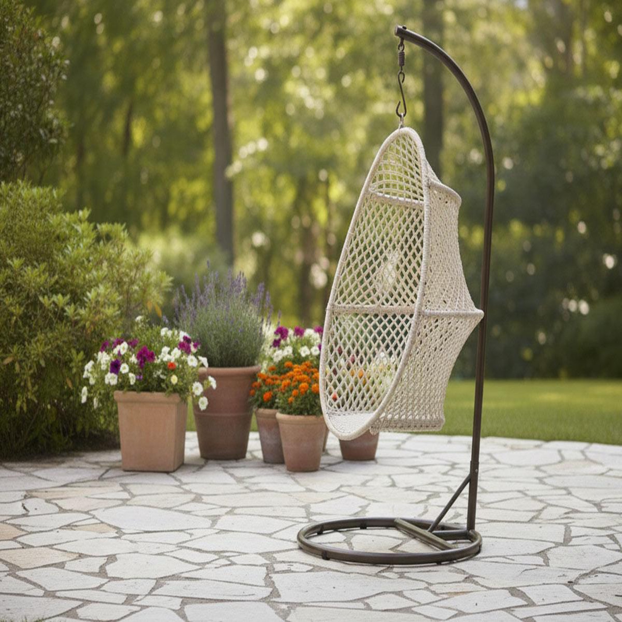 Voir la diapositive 2 : Jardiline Fauteuil œuf suspendu en macramé coton - jardiline