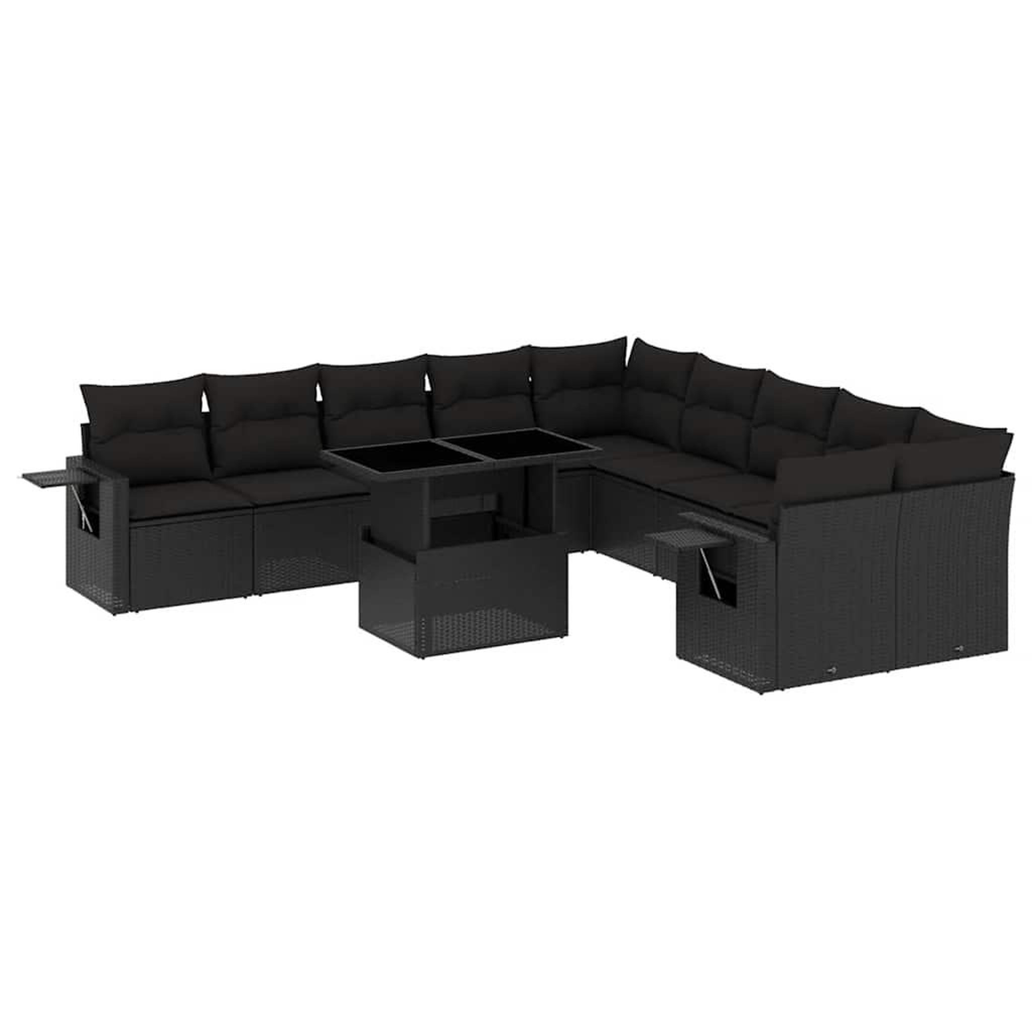 Voir la diapositive 2 : VIDAXL Salon de jardin 11 pcs avec coussins noir resine tressee