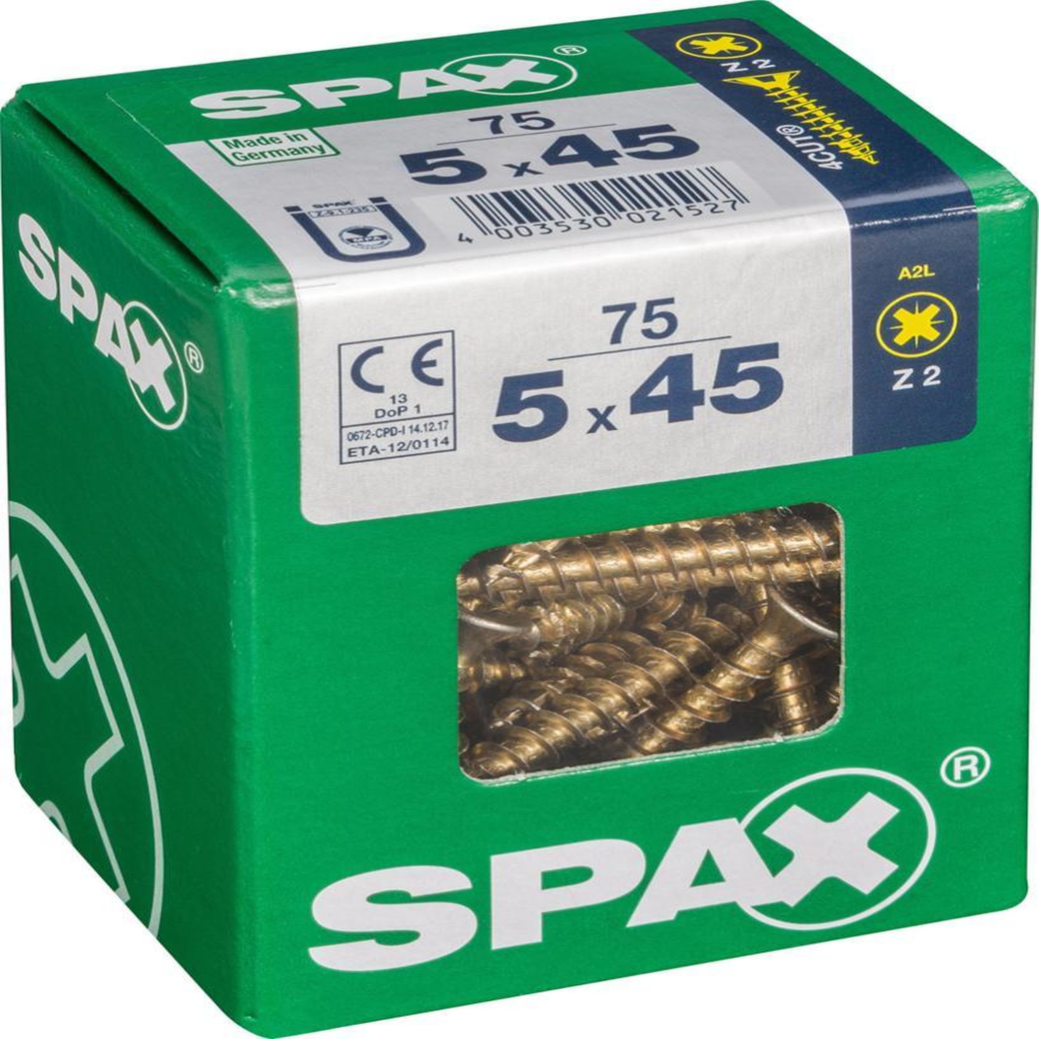 CENTRALE BRICO Lot de 75 vis acier tête fraisée pozidriv SPAX, Diam.5 mm x L.45 mm