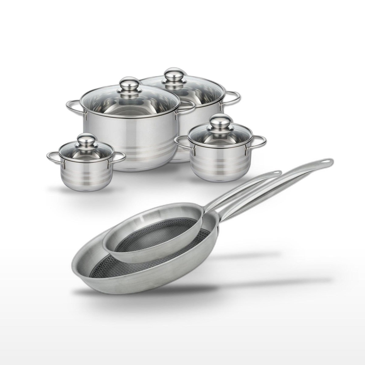 ELO Lot de 2 Poêles Elo Relief Solution 24/28cm et 4 Faitouts Elo Brillant