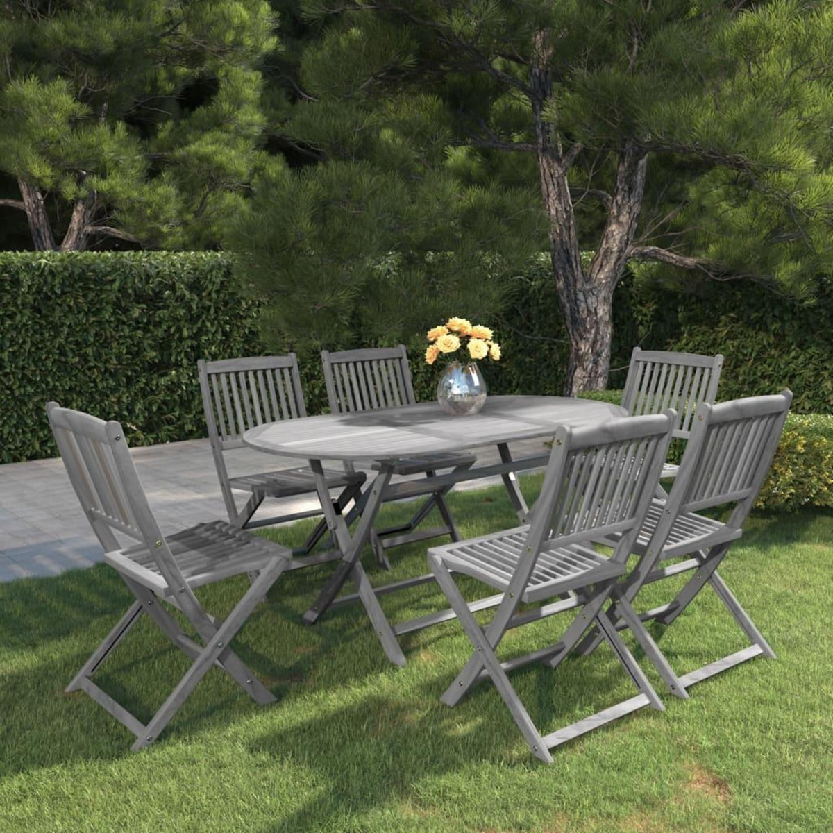 VIDAXL Ensemble a manger de jardin 7 pcs Bois d'acacia massif Gris