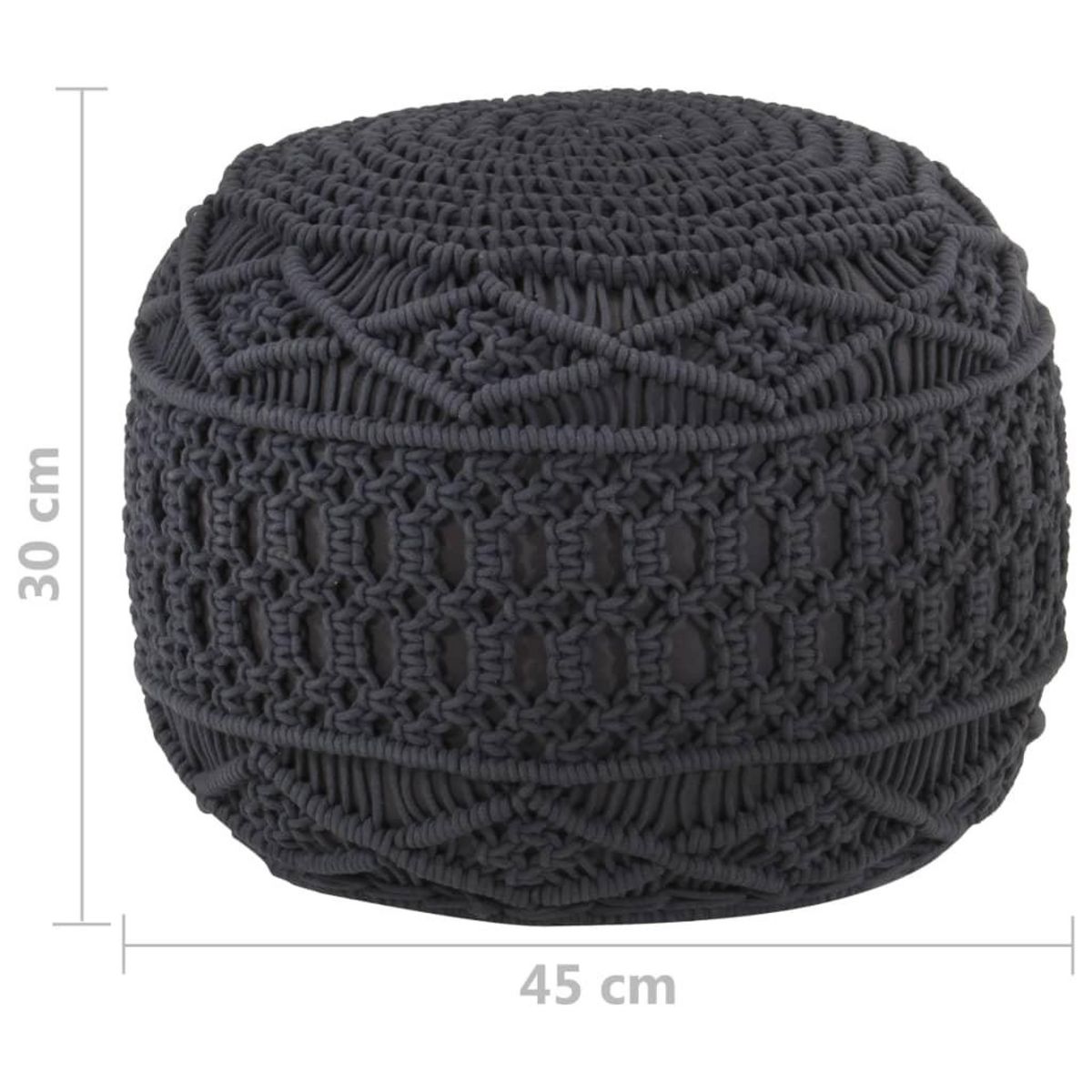 VIDAXL Pouf fait a la main en macrame Anthracite 45x30 cm Coton