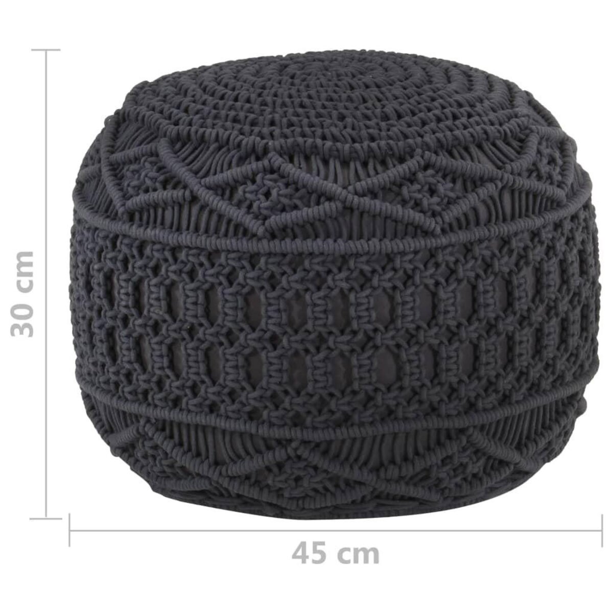 VIDAXL Pouf fait a la main en macrame Anthracite 45x30 cm Coton