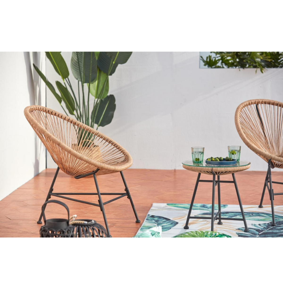 CONCEPT USINE Salon de jardin 2 fauteuils ronds et table basse naturel ACAPULCO
