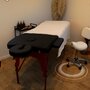 VIVEZEN Table de massage pliante 2 zones en bois foncé avec panneau Reiki + Accessoires et housse de transport - Noir