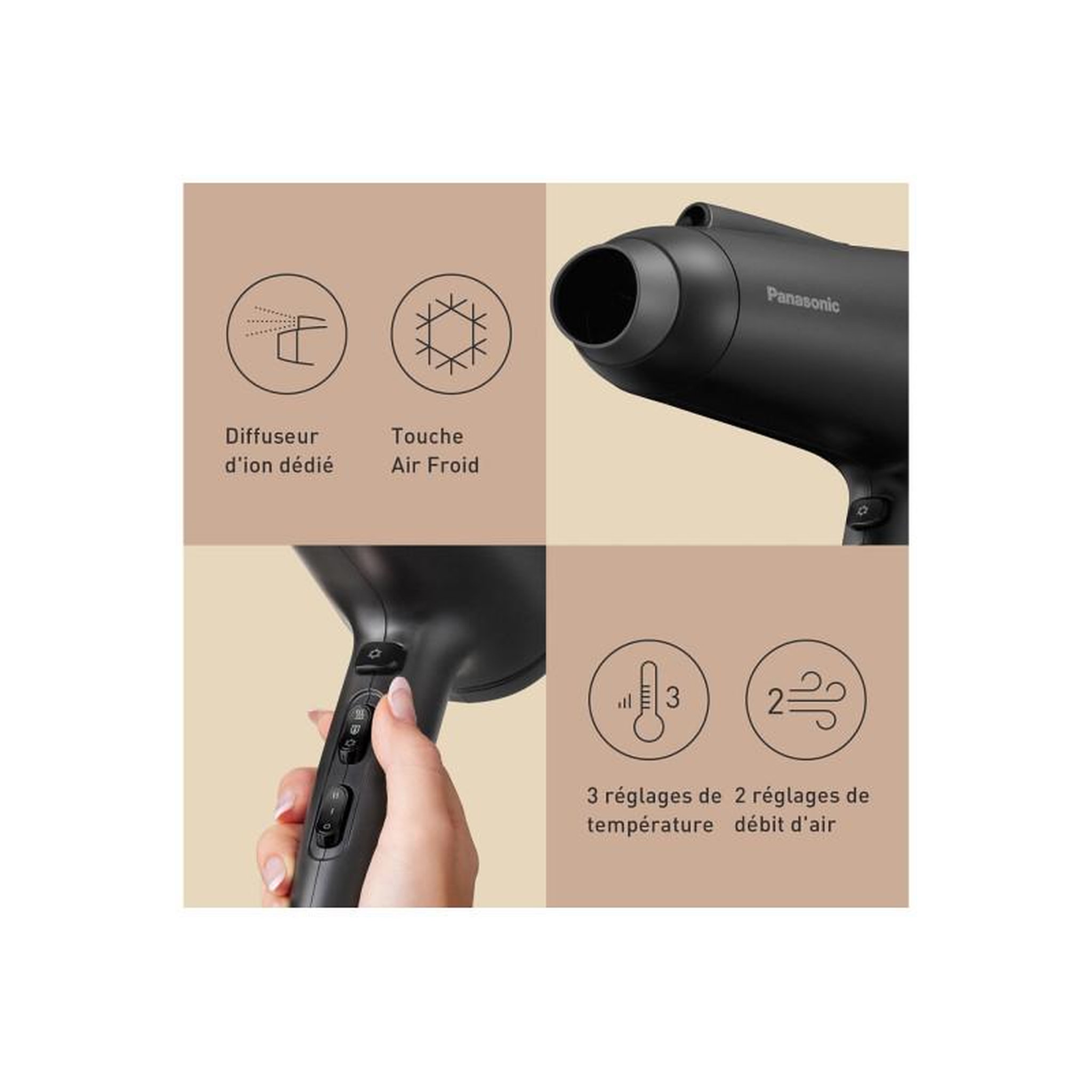 Voir la diapositive 5 : PANASONIC Sèche cheveux Panasonic EH NE87 K825 NOIR