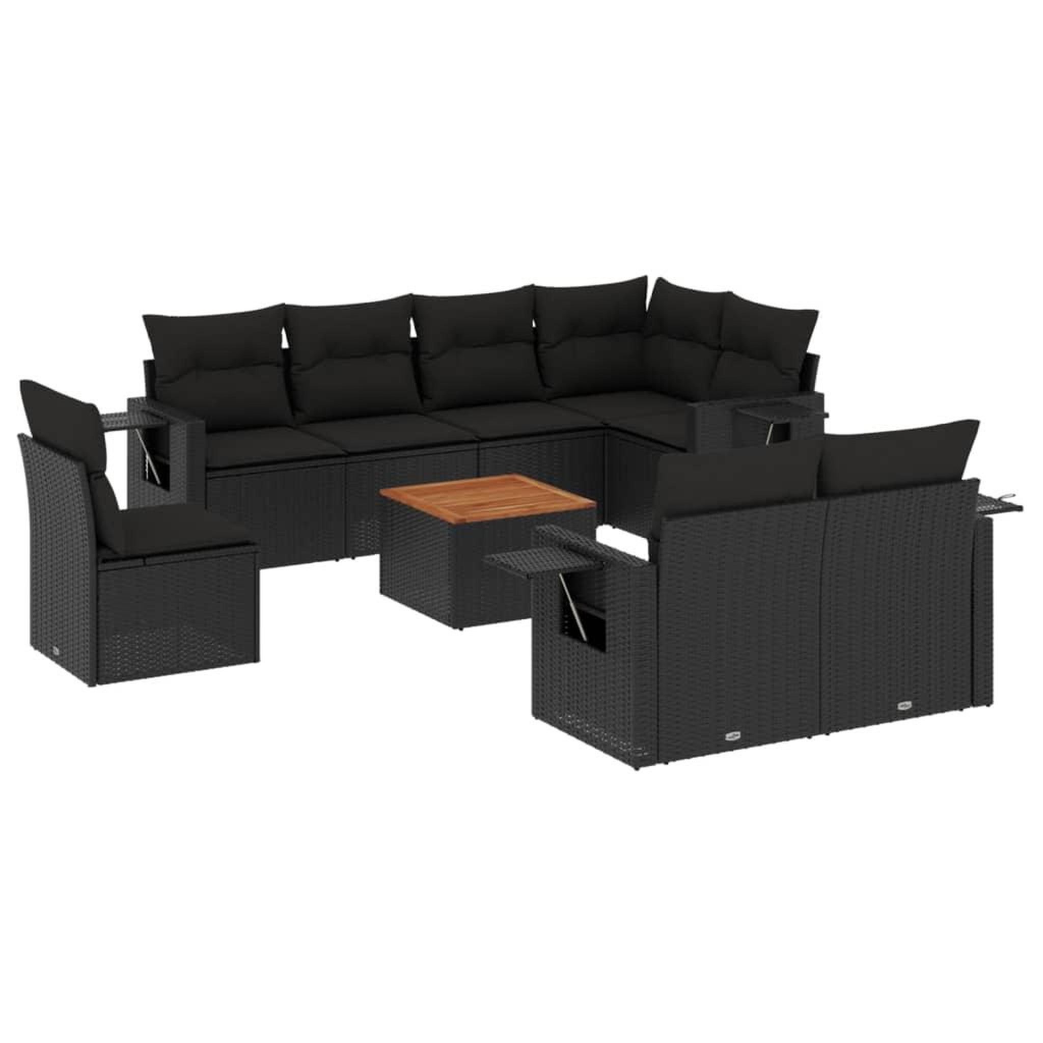 Voir la diapositive 2 : VIDAXL Salon de jardin 9 pcs avec coussins noir resine tressee