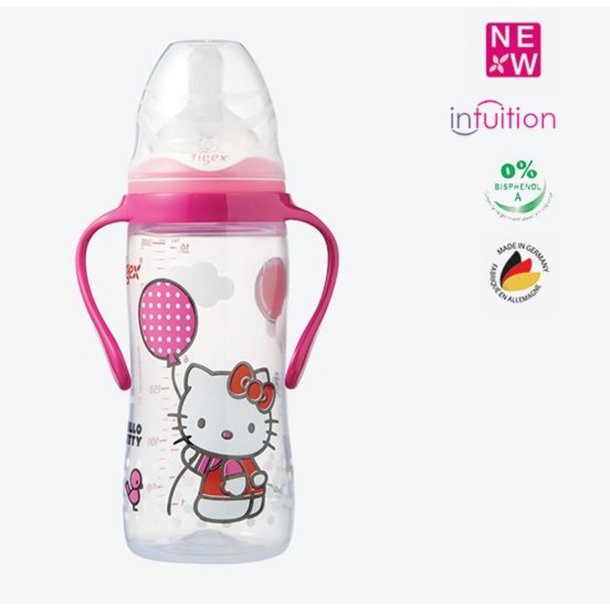TIGEX Biberon col large à poignées 300ml Hello Kitty pas cher Auchan.fr