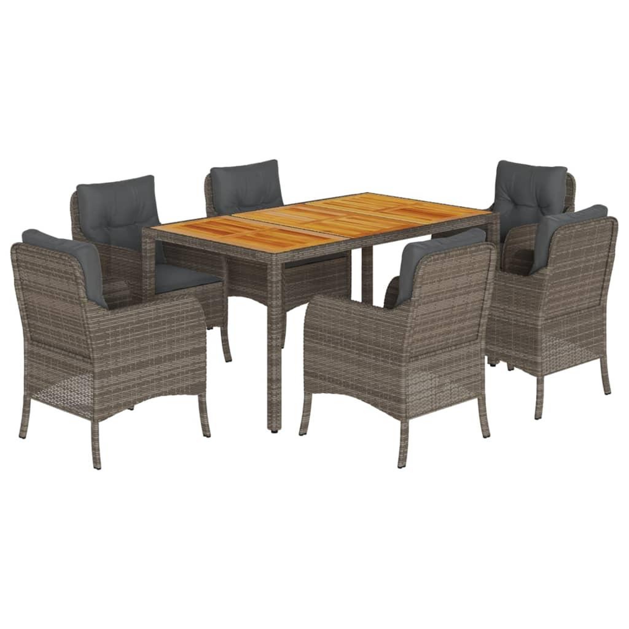 Voir la diapositive 2 : VIDAXL Ensemble a manger de jardin et coussins 7 pcs gris rotin