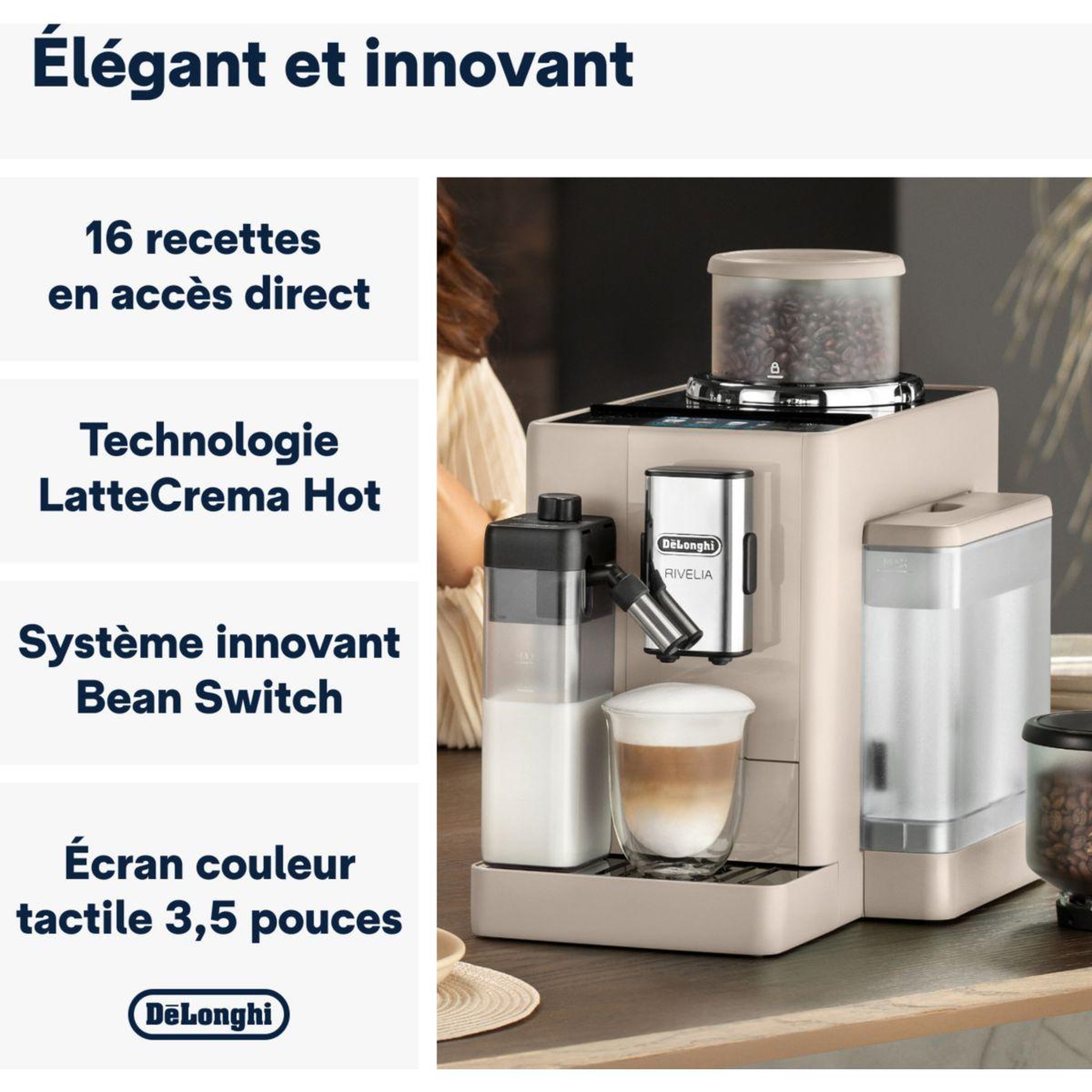 Voir la diapositive 2 : DELONGHI Expresso broyeur feb4455.bg rivelia latte beige