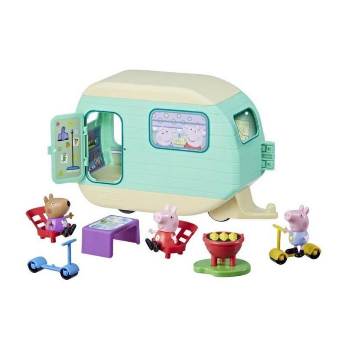 HASBRO Peppa Pig, La caravane de Peppa avec 3 figurines et 6 accessoires, jouets préscolaires pour filles et garçons, a partir de 3