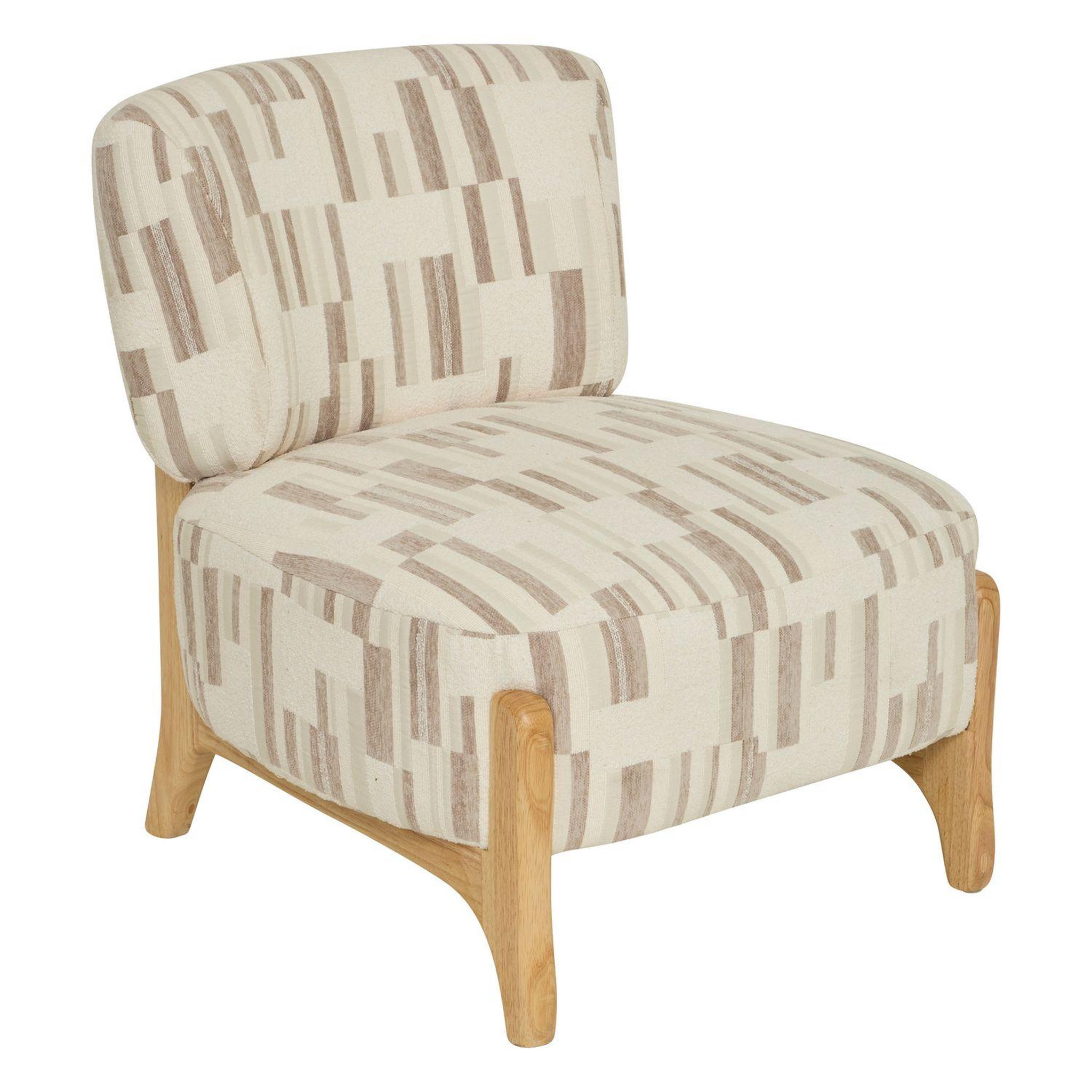 ATMOSPHERA Fauteuil en chenille avec pieds en bois effet naturel calix - beige