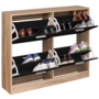 Voir la diapositive 4 : ID MARKET Meuble à chaussures 16 paires KLARK 4 abattants imitation hêtre et portes noires