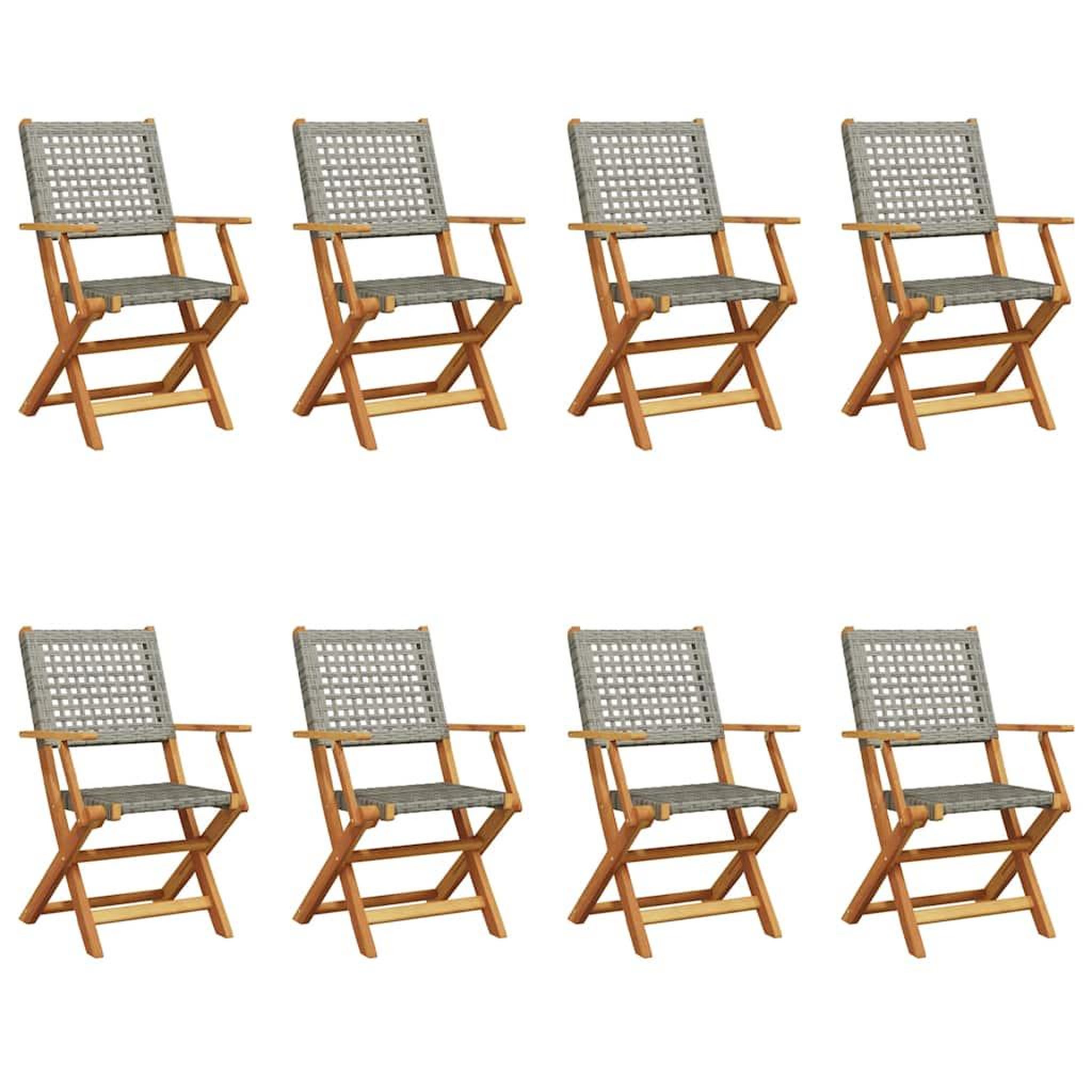 Voir la diapositive 2 : VIDAXL Chaises de jardin pliantes lot de 8 gris poly rotin bois massif