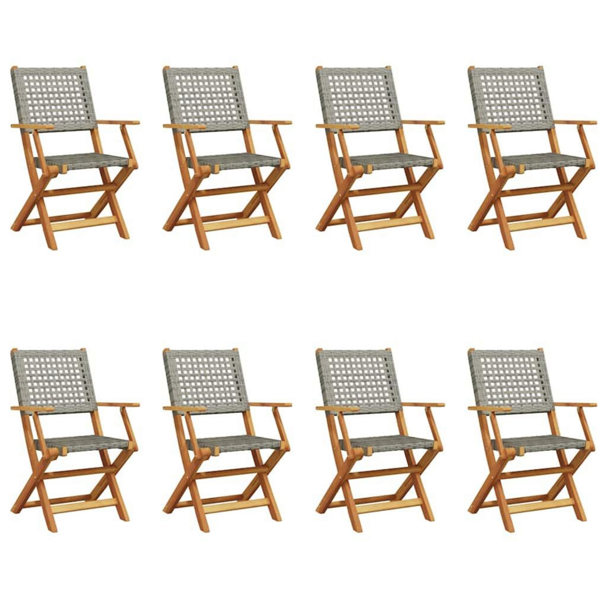 VIDAXL Chaises de jardin pliantes lot de 8 gris poly rotin bois massif