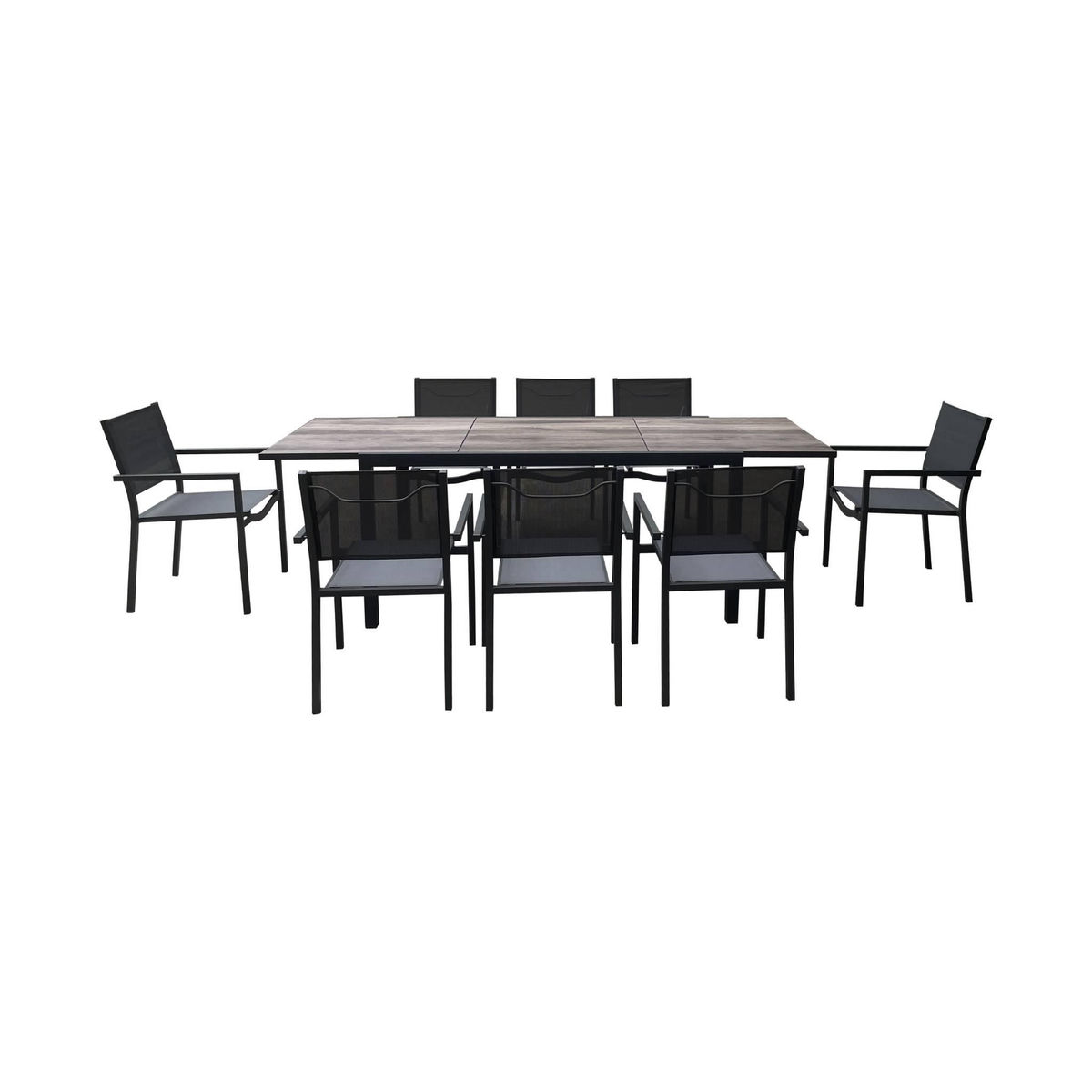 SWEEEK Table jardin extensible aluminium + 8 assises empilables aluminium et textilène