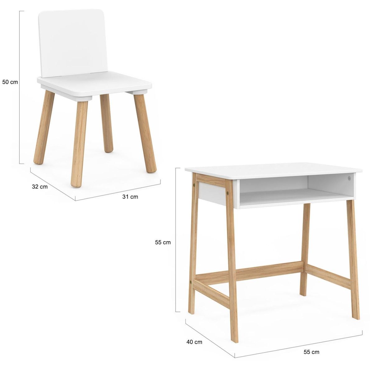 ID MARKET Ensemble bureau enfant ANATOLE avec niche et 1 chaise blanc et bois