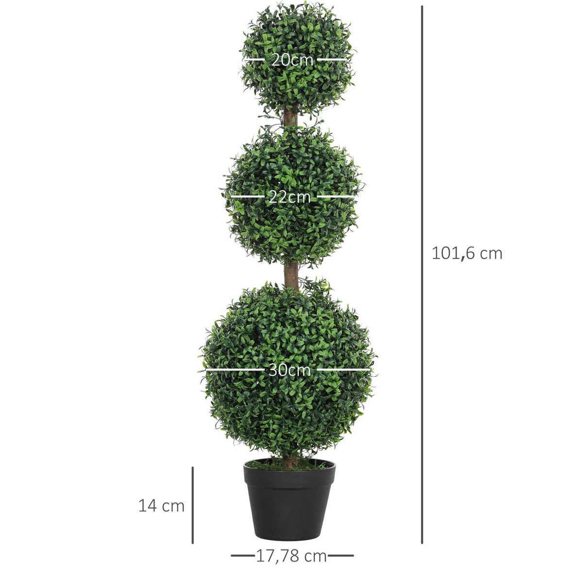 HOMCOM Lot de 2 buis artificiels topiaires en forme de boules x 3 dim. Ø30 x 101H cm avec pots