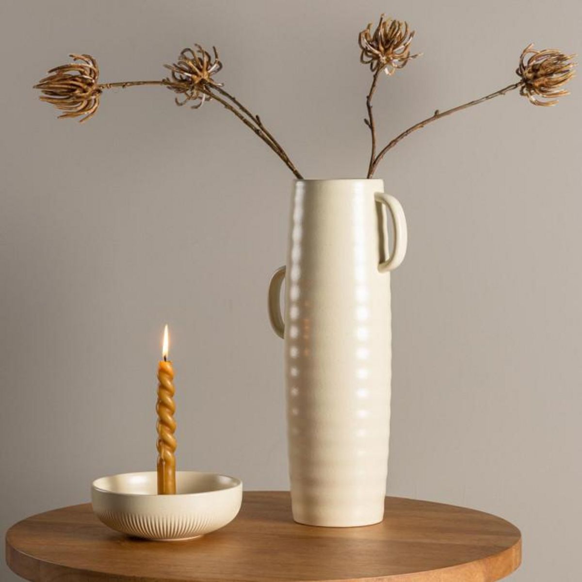 Paris Prix Vase Ondulé en Céramique  Cent  41cm Beige & Noir