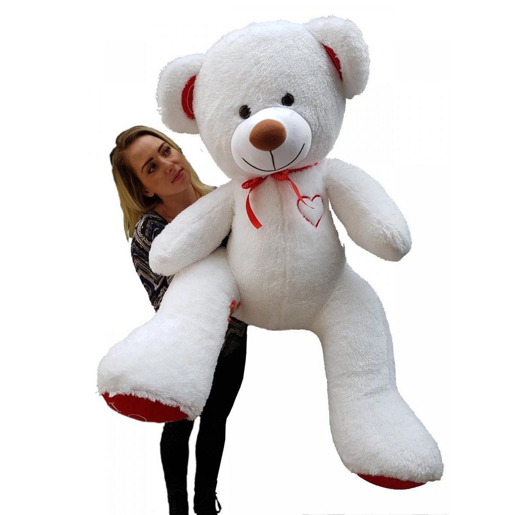VELINDA Nounours en peluche énorme teddy bear 75+85 blanc-rouge-b