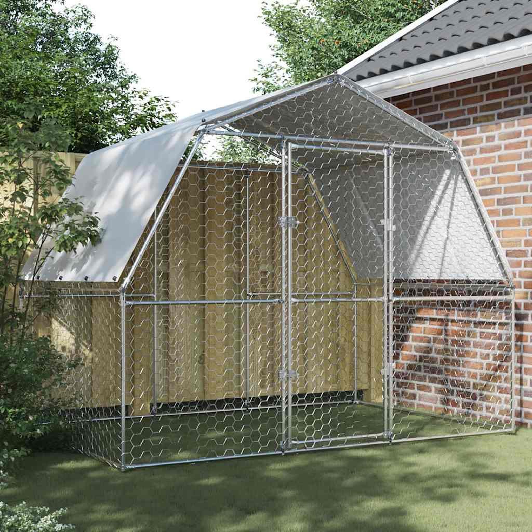 VIDAXL Cage a poules avec toit et porte argente acier galvanise