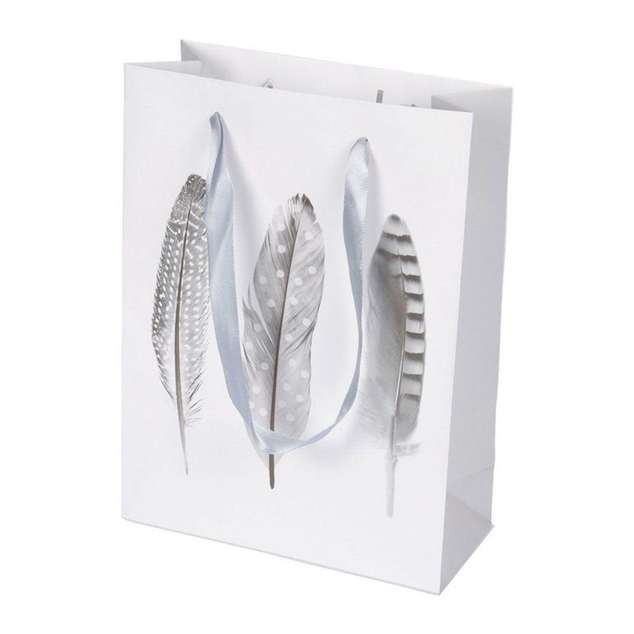 HOMEA Sac cadeau imprimé  dark feather  14cm blanc