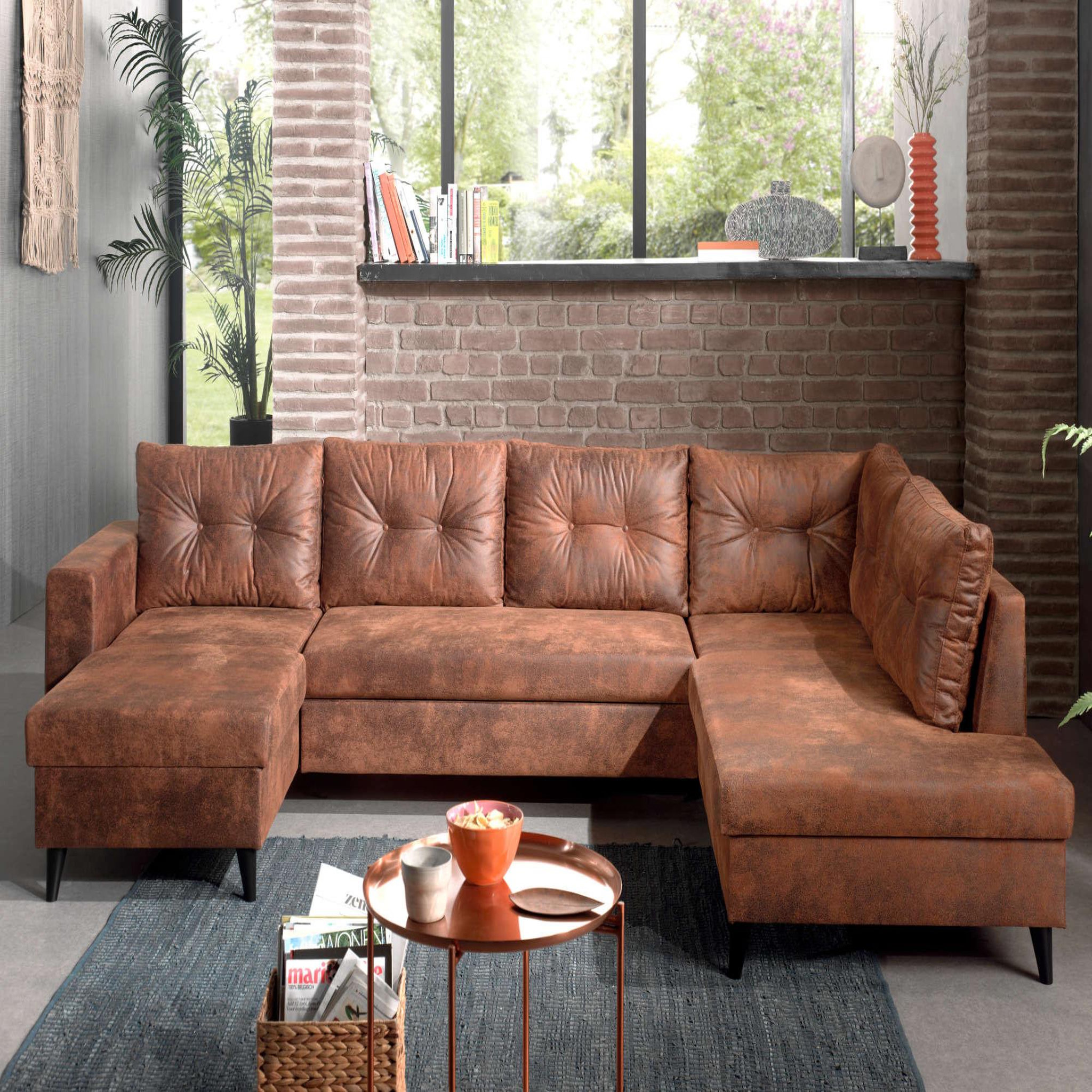 Voir la diapositive 2 : BEST MOBILIER Nordic - canapé panoramique en u - 7 places - convertible - industriel vintage - angle droit