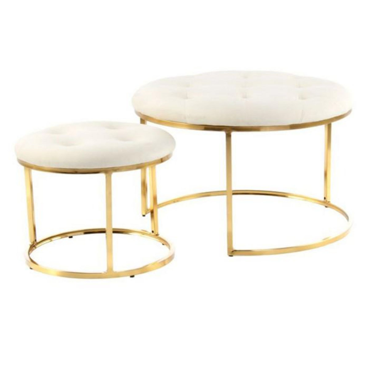 Paris Prix Lot de 2 Tabourets  Becky  60cm Ivoire & Or