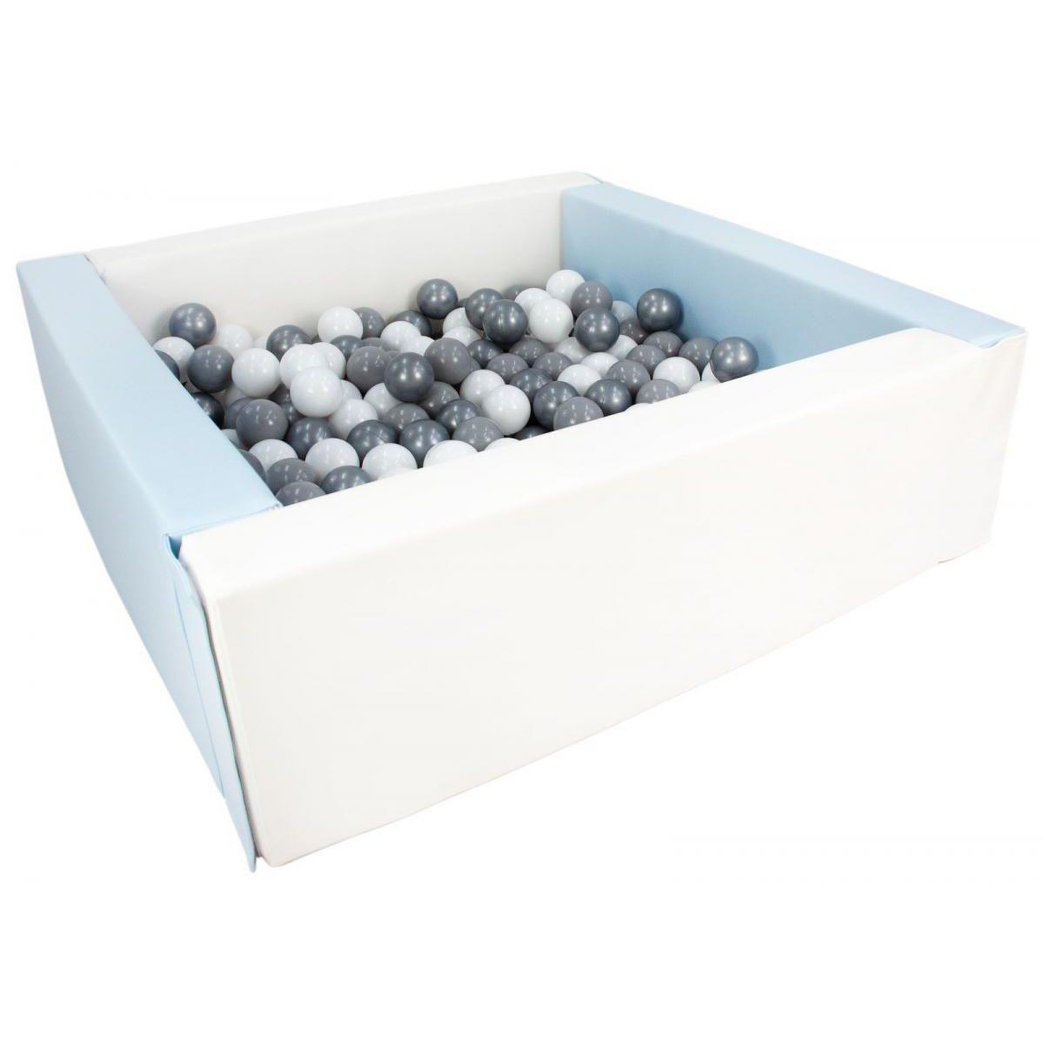 VELINDA Piscine à balles carrée avec 200 balles - blanc, bleu (pastel)/blanc, gris, argent