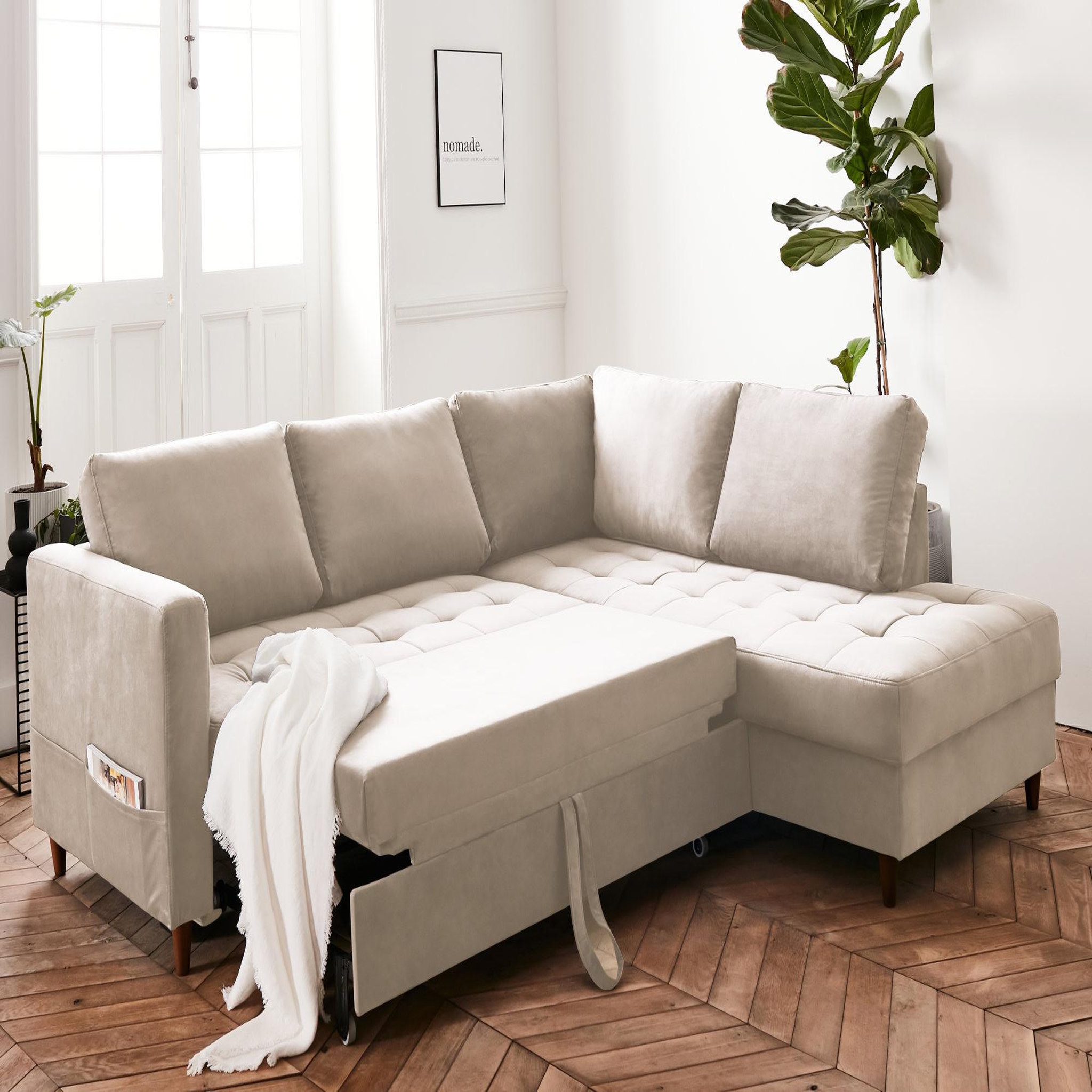 Voir la diapositive 3 : BEST MOBILIER Anna - canapé d'angle droit - 5 places - convertible - en velours