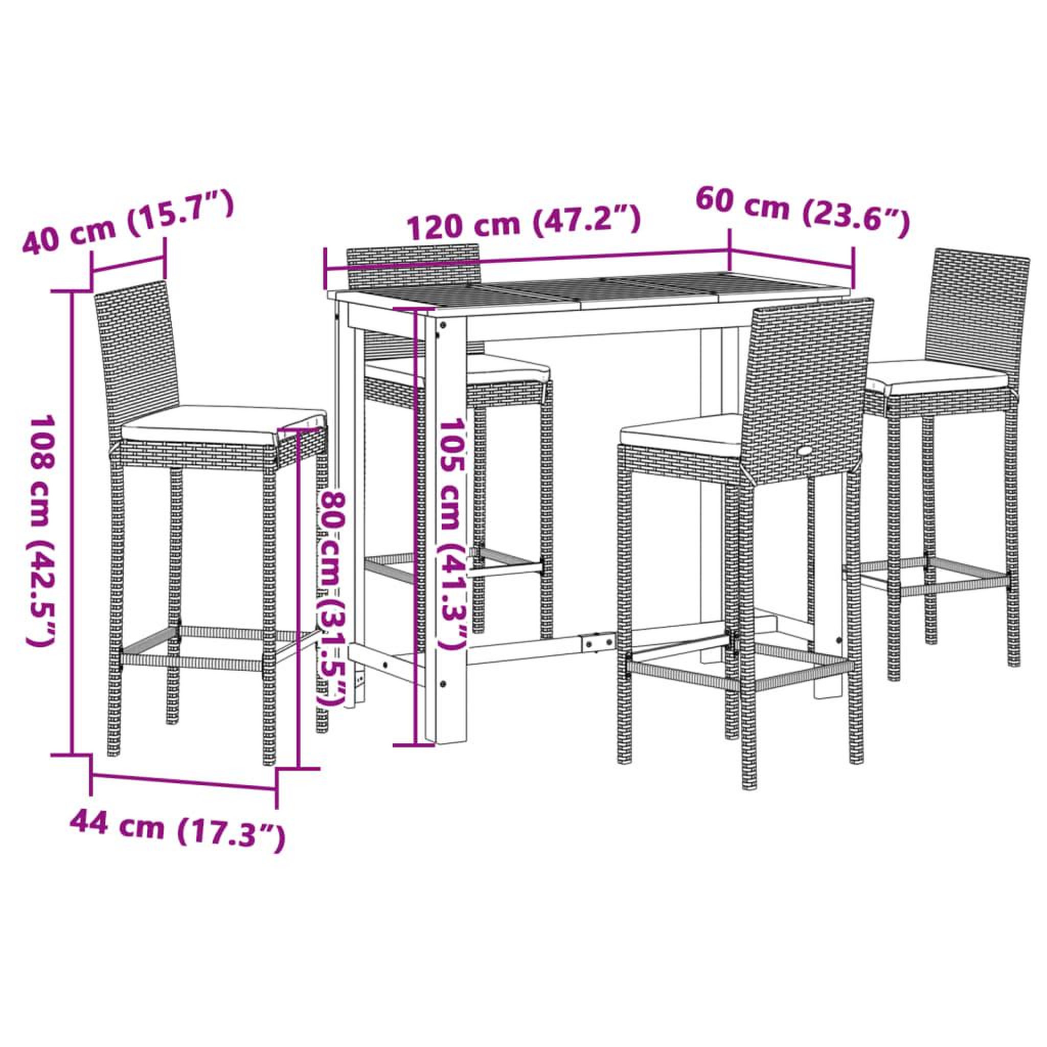Voir la diapositive 6 : VIDAXL Ensemble de bar de jardin 5 pcs noir bois massif acacia rotin